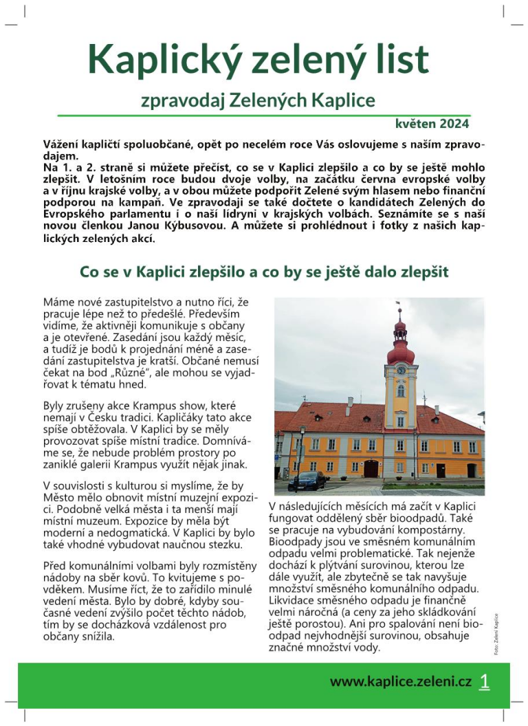 Kaplický zelený list – květen 2024